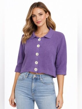 Willow Lavender Textured Knit Cropped Cardigan Small Made in USA
